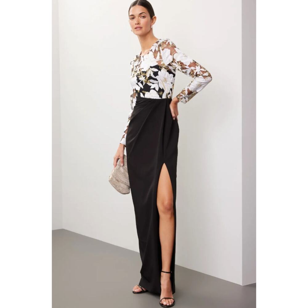 Marchesa Notte Lace Top Black and White Gown Size 2